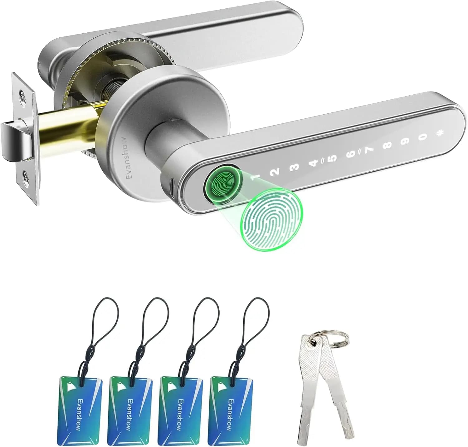 Serratura Intelligente con Impronta Digitale e Tastiera, Accesso Biometrico Senza Chiave per Casa, Ufficio, Camera da Letto, Colore Argento