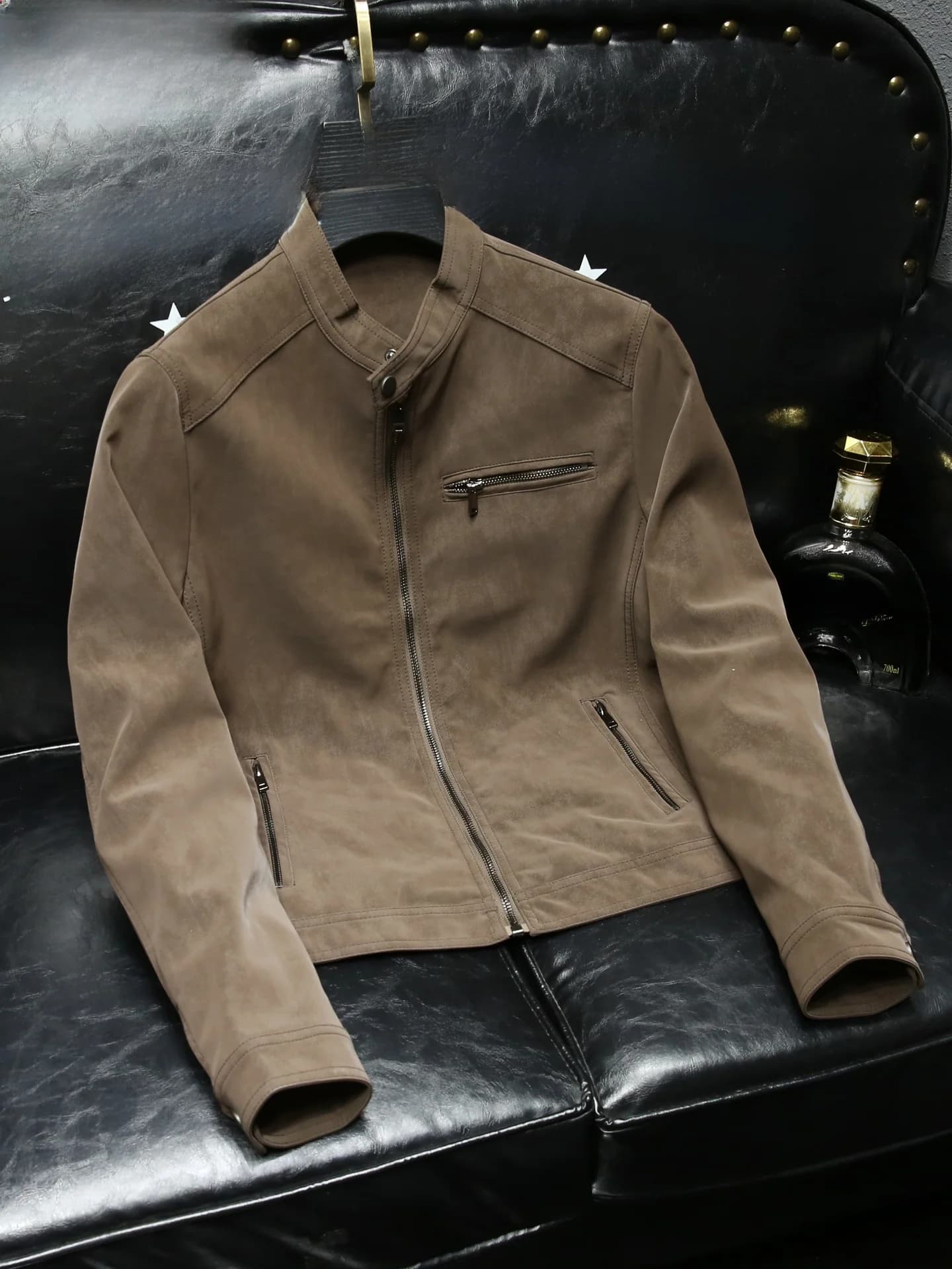 Fashionable Urban High-End Men's Casual Leather Jacket 2026 Autumn New Slim Short Motorcycle Style Stand Collar Coat