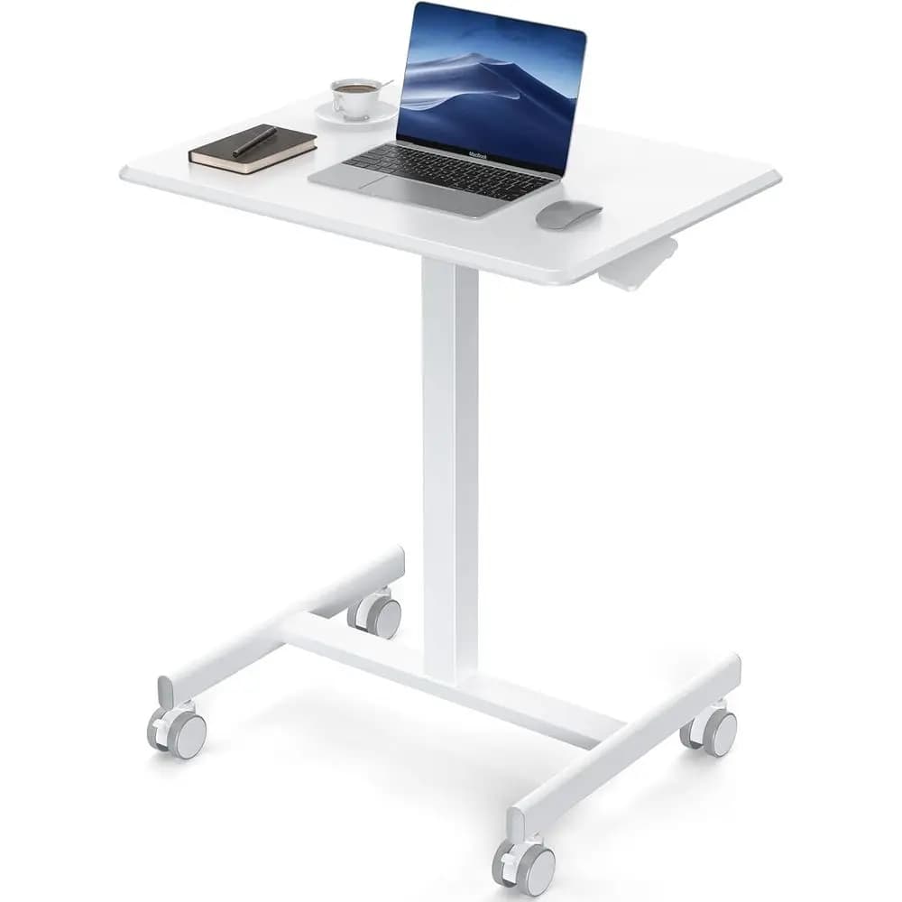 Scrivania Mobile Bianca da 19 Pollici con Altezza Regolabile, Tavolo Portatile per Laptop su Ruote per Ufficio Domestico o Postazione PC