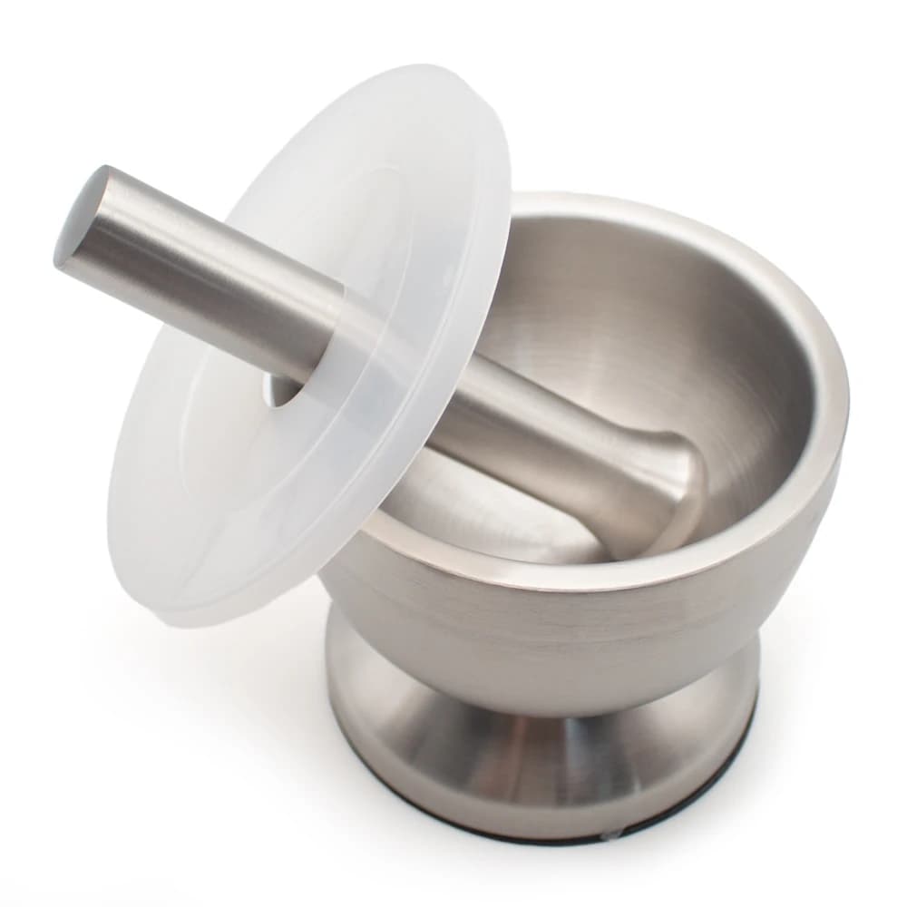 Set Mortaio e Pestello in Acciaio Inox 304, 100mm, con Base Antiscivolo per Macinare Erbe, Spezie e Paste