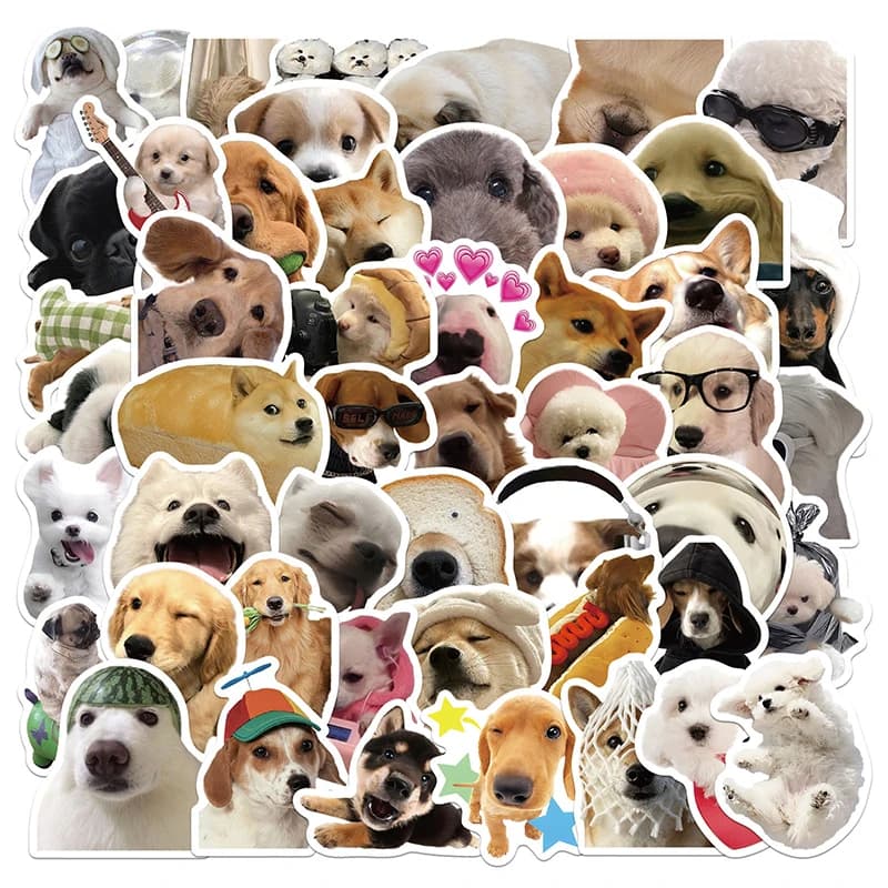 50PCS Funny Dog Emoticon Stickers DIY Decoration Notebook Phone Cases Laptop Suitcases Water Cup Waterproof Decal Kids Toys Gift