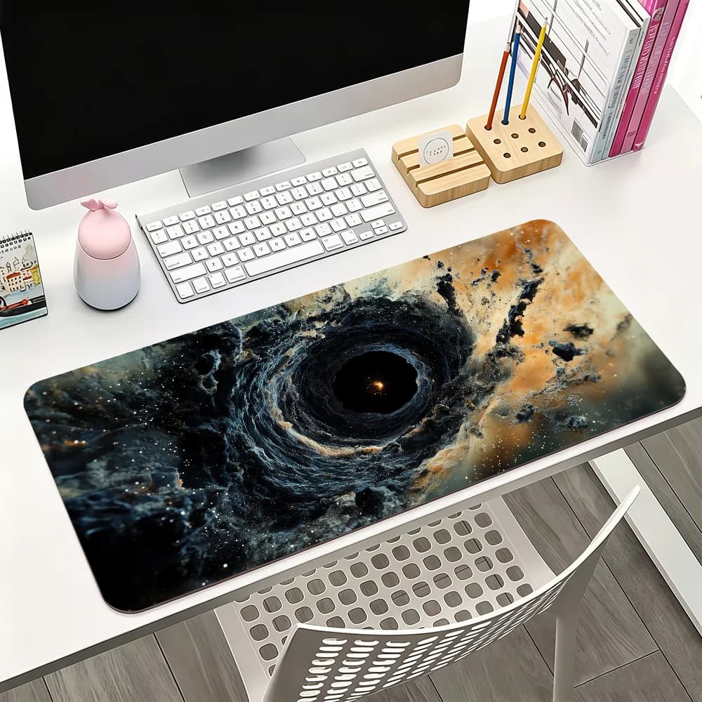 Space Black Hole Mouse Pad Large Non-Slip Waterproof Mat Stitched Edge Keyboard Pad for Gaming Daily Office
