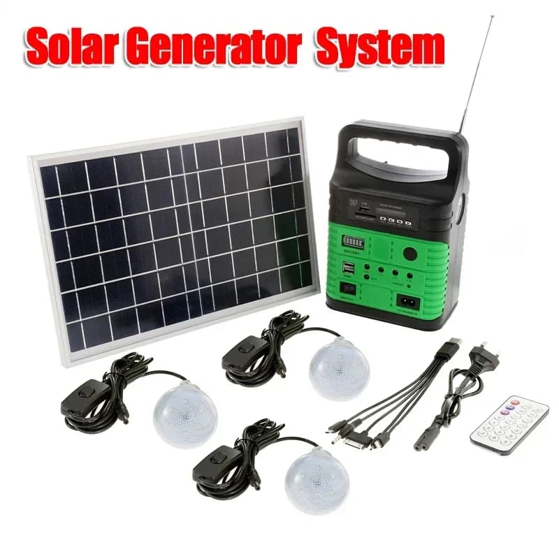 Sistema di generazione di energia solare da campeggio portatile pannelli solari + Radio + 3 lampadine + telecomando alimentazione di emergenza esterna