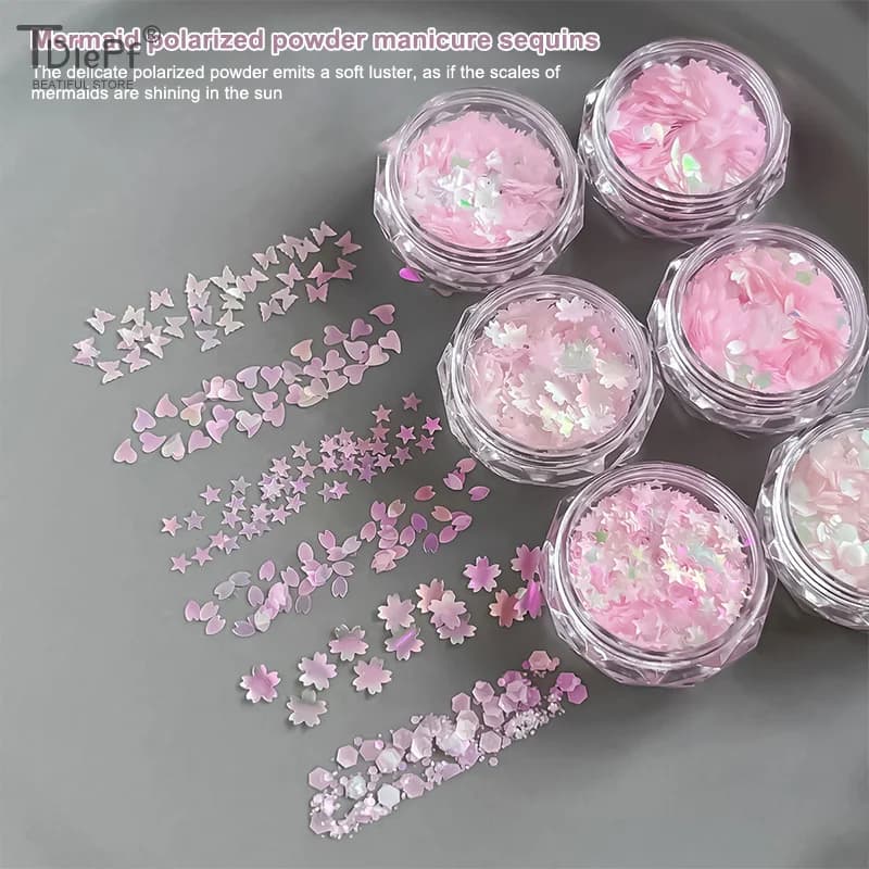 Nail Art Sequins Irregular Polarized Mermaid Sequins Fine Sparkle Powder Thick Thin Mixed Butterfly Star Sequins Nail Decoration