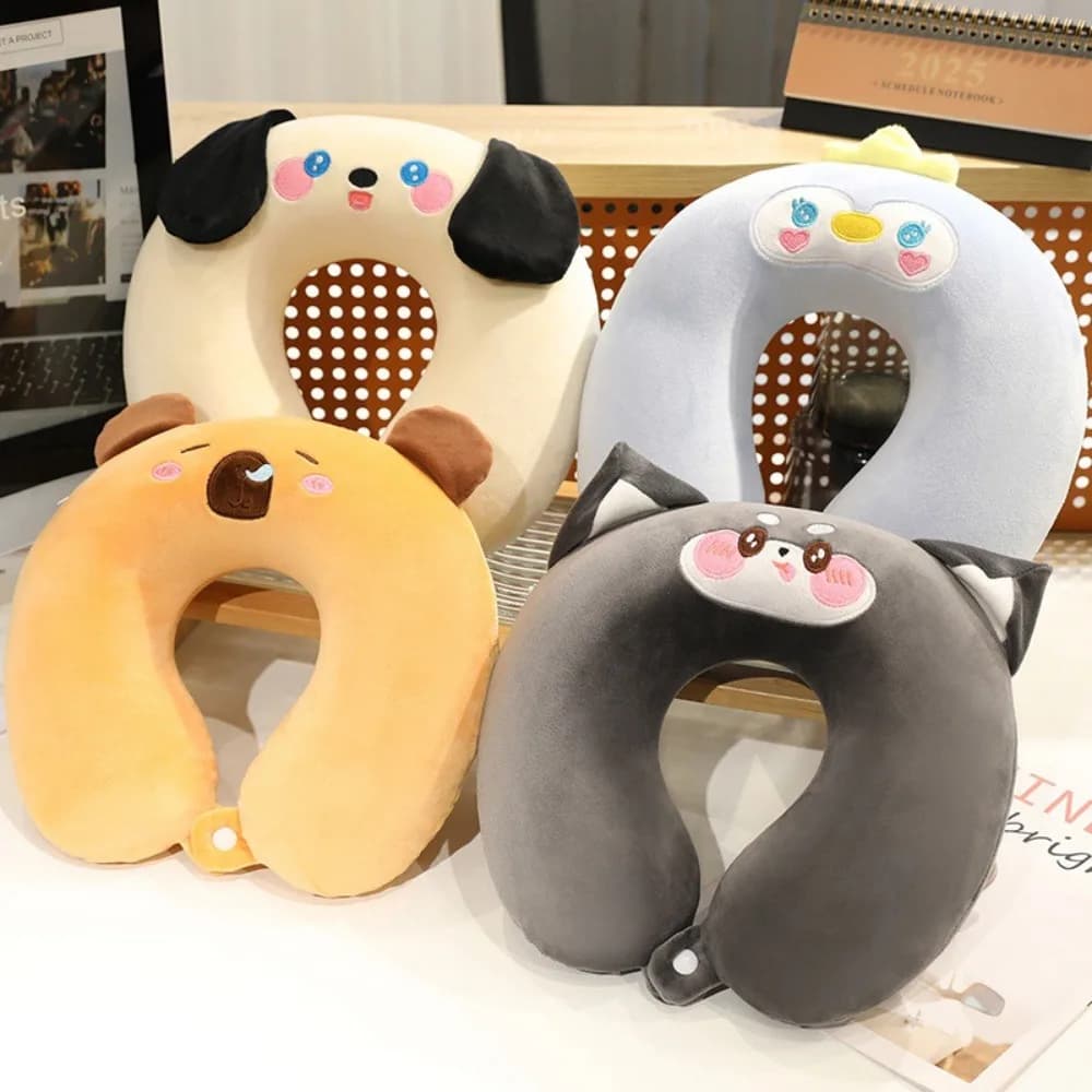 Cuscino da Viaggio a Forma di Animale Cartoonesco, Morbido Supporto per il Collo in Peluche per Auto, Aereo, Ufficio, Regalo per Bambini