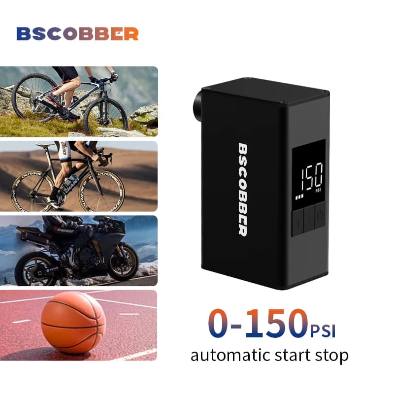 BSCOBBER Mini Portable Bike Pump 150PSI Rechargeable Air Inflator Electric Bike Accessories Presta Schrader Valve Tools for Tires
