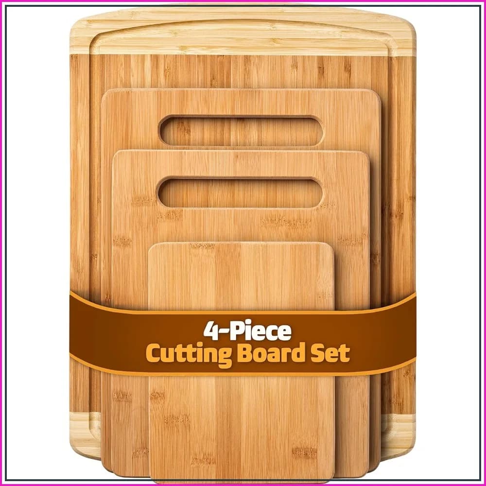 4-Piece Bamboo Cutting Board Set with Juice Groove - Large Butcher Block, Cheese & Charcuterie Board for Meat, Vegetables, Cheese - Kitchen Gift