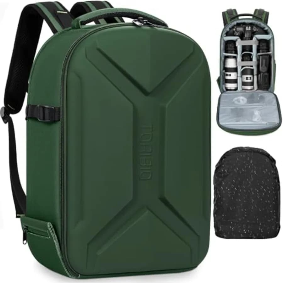 Zaino per Fotocamera, Borsa Rigida per Fotocamera DSLR con Copertura Antipioggia, Custodia Impermeabile per Fotocamera con Supporto per Treppiede