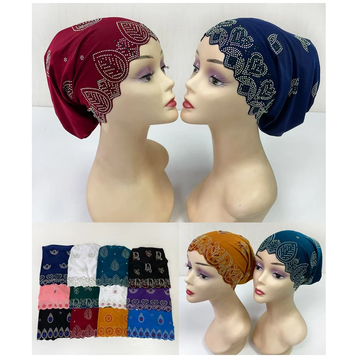Commercio all'ingrosso 6/12 Pezzi Ordine Moda Musulmano Femminile Turbante Cappello Velluto Caldo Strass Solido Indiano Beanie Capelli Cofano Cap Per Le Donne