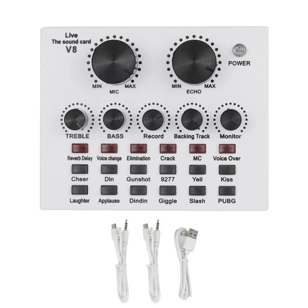 Mixer Audio V8 Durevole, Scheda Audio per Karaoke e Registrazione Professionale, Scheda Audio Esterna Bianca e Nera per Webcast e Live Streaming