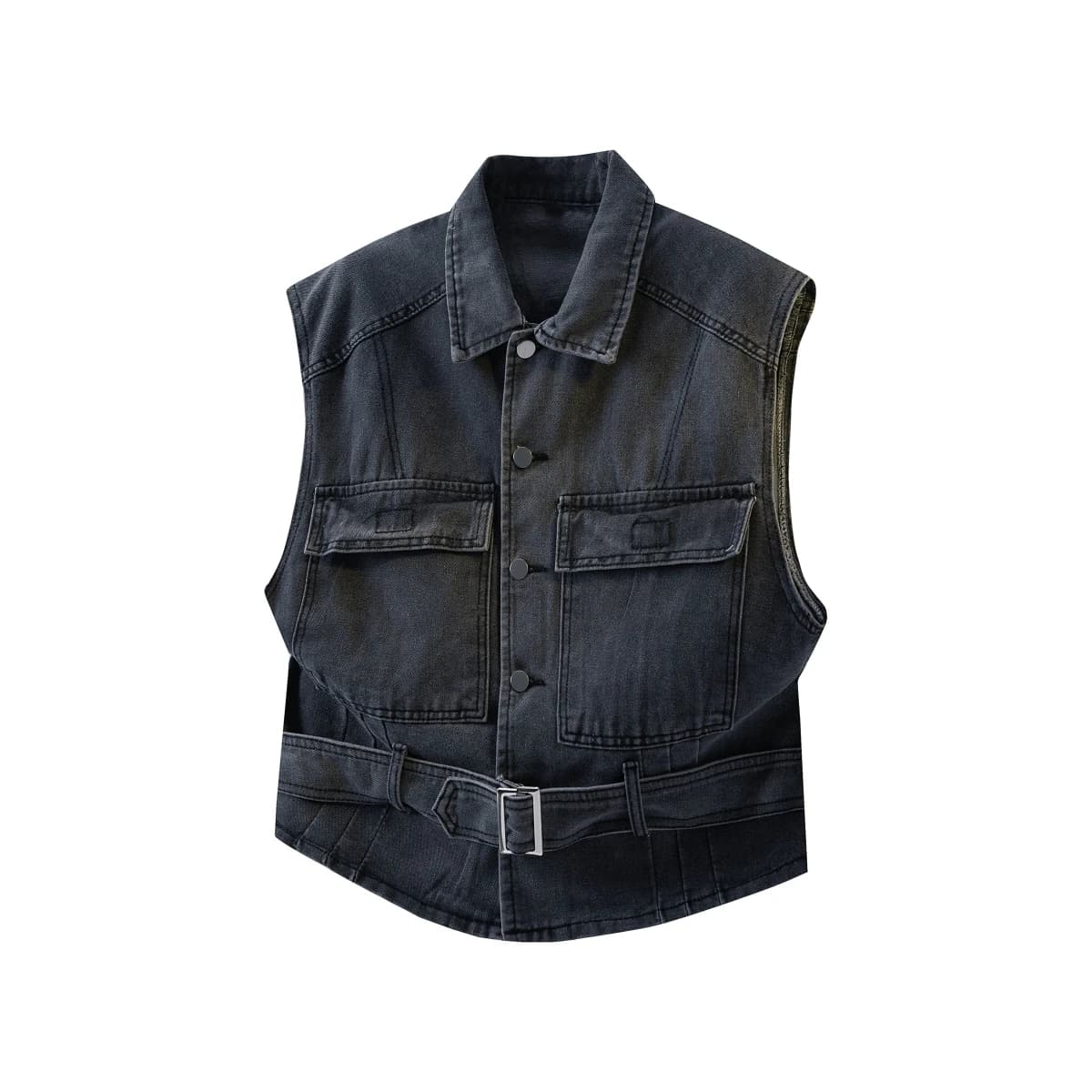 Gilet in Jeans Trendy per Giovani, Senza Maniche, con Bottone Singolo e Tasche Decorative, Stile Casual, per Primavera e Autunno, in Fibra di Poliestere