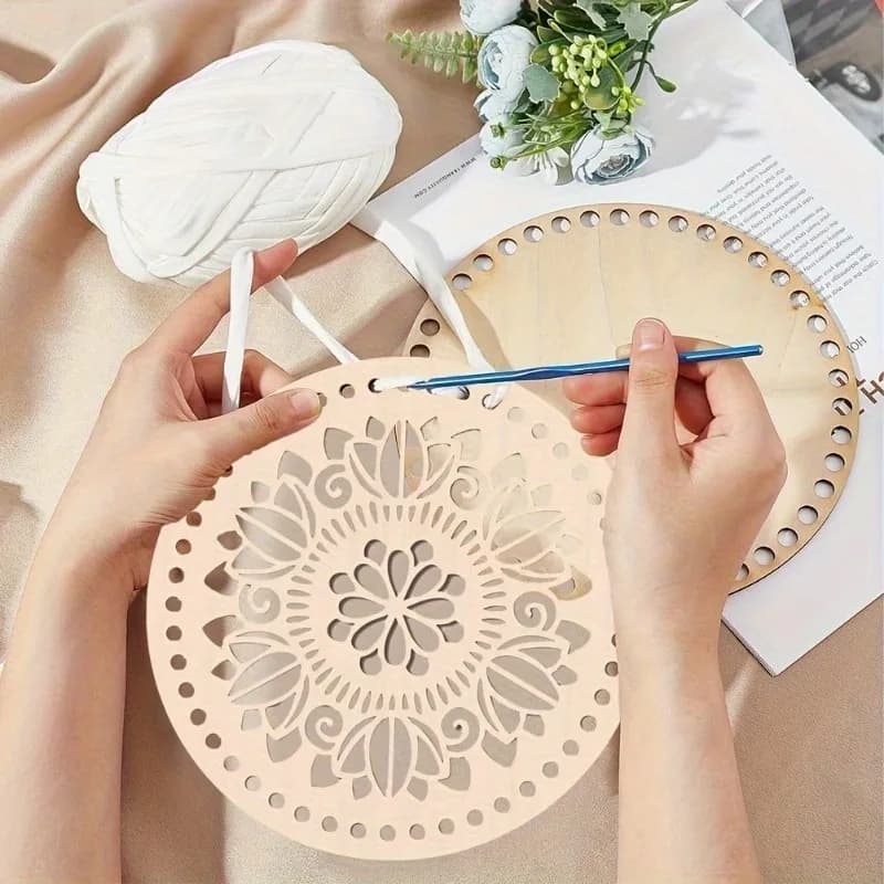 2pcs Natural Wood Basket Bottom Circle Blank Hollow Crochet Basket Wood Base DIY Crochet Bag Bottom Molding Process
