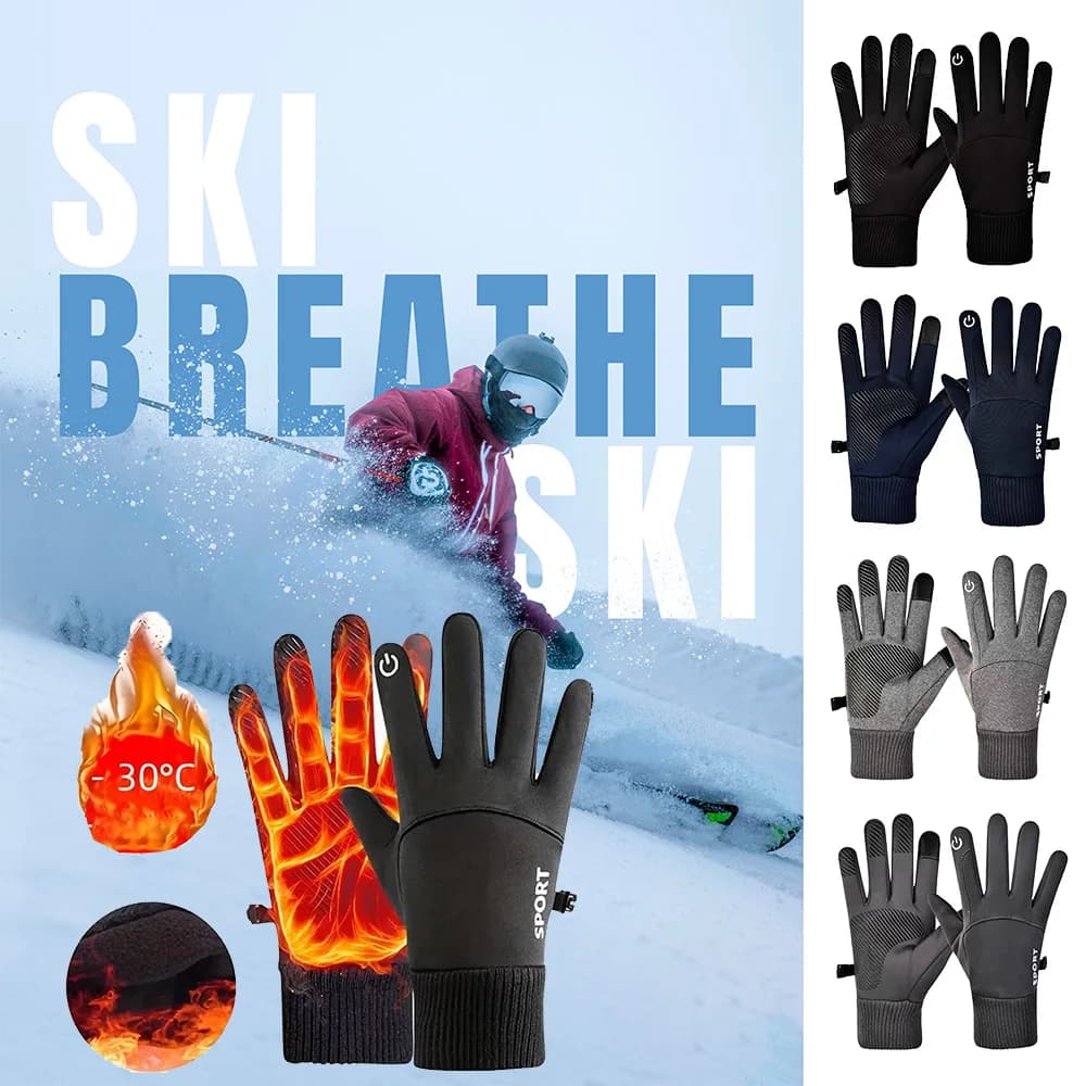 Windproof winter cycling gloves, thermal fleece, whole fingers ski gloves, waterproof, touchscreen, motorcycle driving gloves