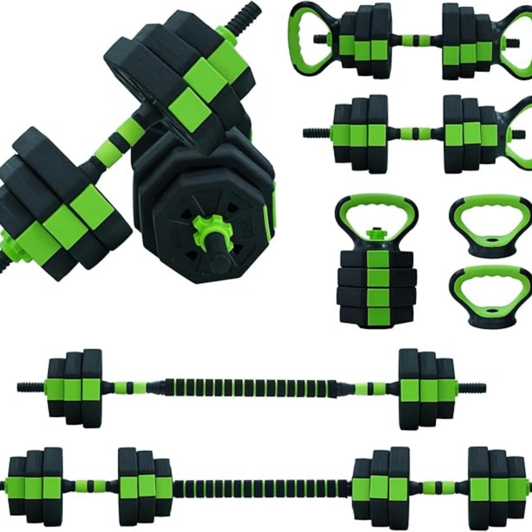 Adjustable dumbbell set, 44 pounds, 4 in 1, with barbell, kettlebell and support for flexions for home gym, fitness exercises