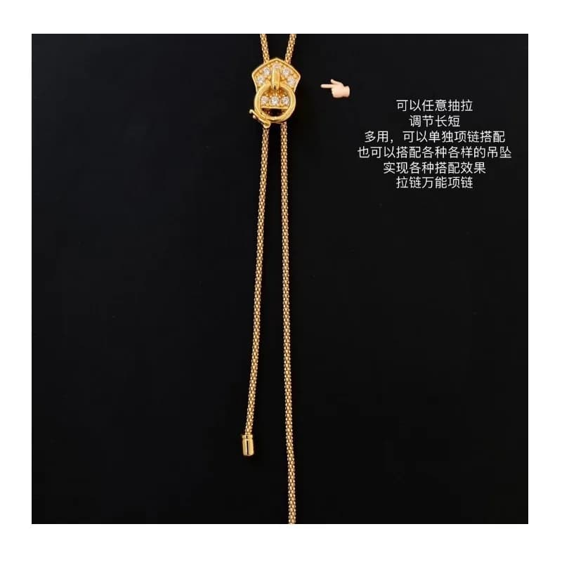 Silver Zipper Universal Necklace Pull Adjustment Lock Fashionable Versatile High-end Breast Chain Niche Design Personalized Chai