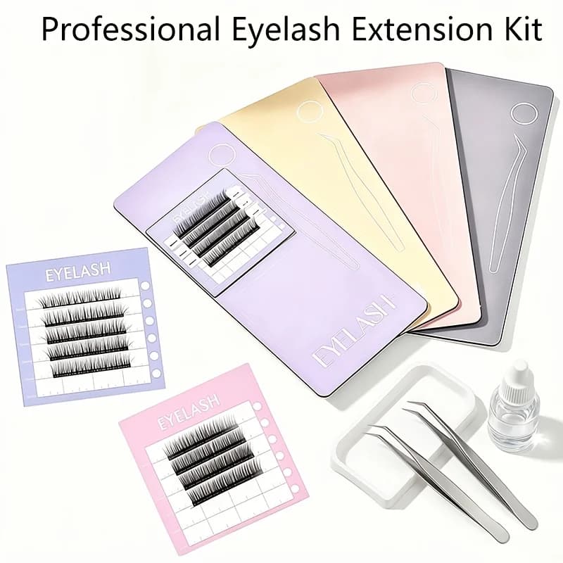 Set of 3 Professional Parts for Extension Magnetic Eyelashes, Exhibitor, Storage Box, Fin Eyelashes Application Tiles, Setting Tools