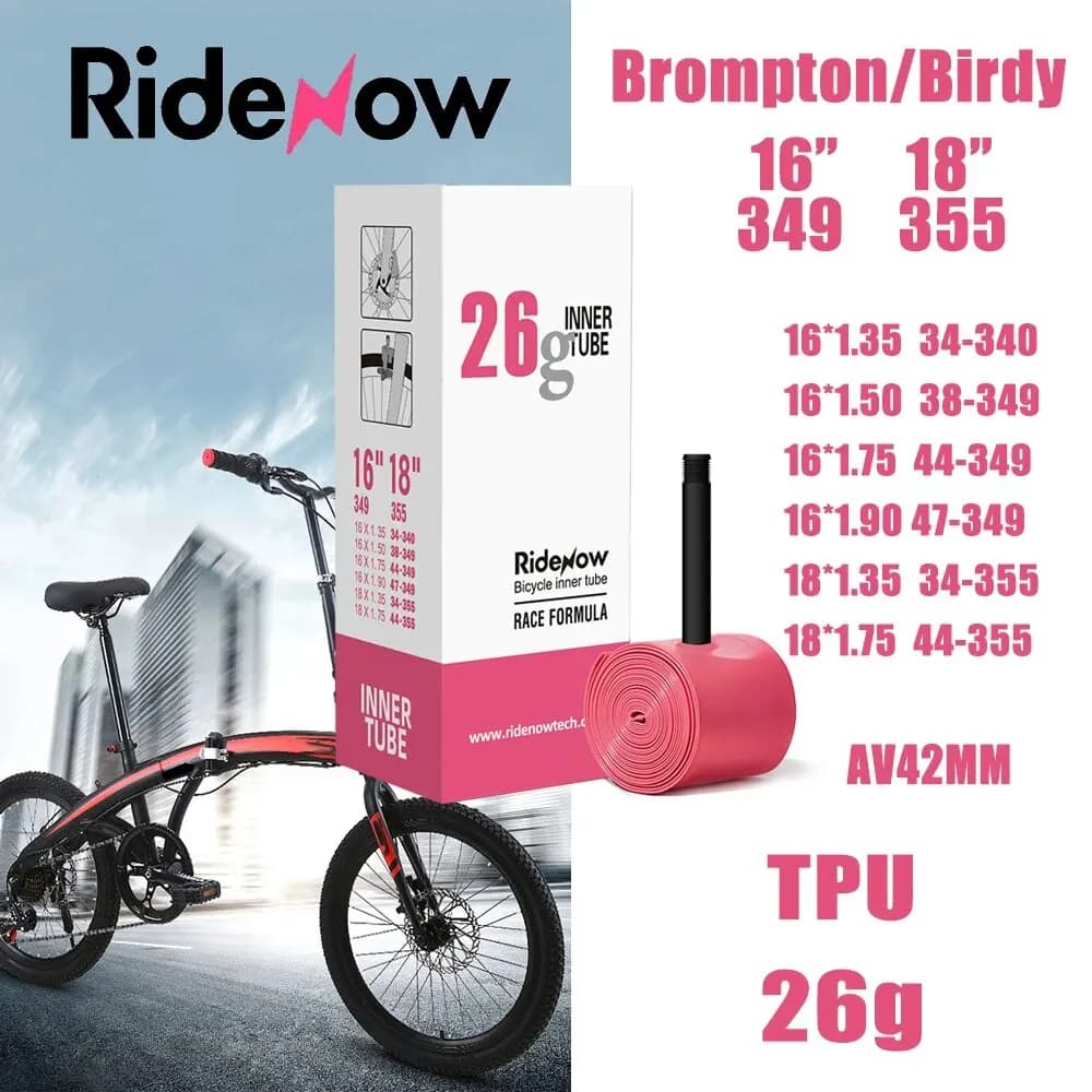 Ridenow Brompton 16" 349 18" 355 Lightweight Inner Folding Bike Inner Tube for Birdy Bicycle Schrader Inner Tire 42mm