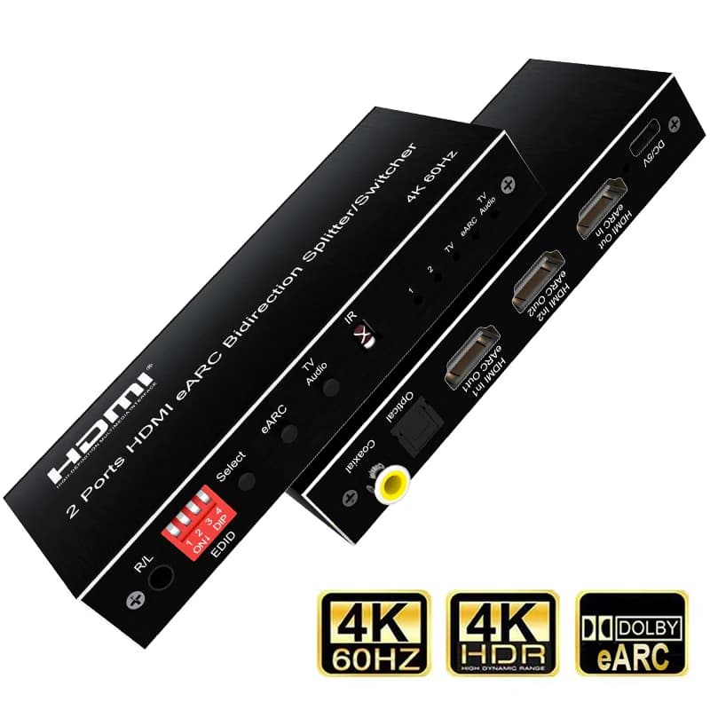 7.1CH HDMI eARC Audio Extractor Switch 2 in 1out 4K 60Hz Bi-direzione eARC Toslink SPDIF + convertitore Switch Splitter Audio coassiale