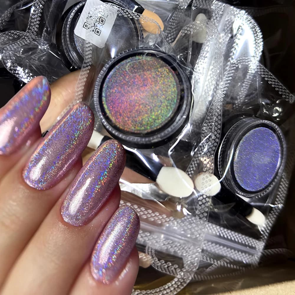 1 scatola arcobaleno laser nail art polvere glitter specchio olografico lucidatura cromo pigmento per unghie Aurora polvere iridescente forniture per unghie