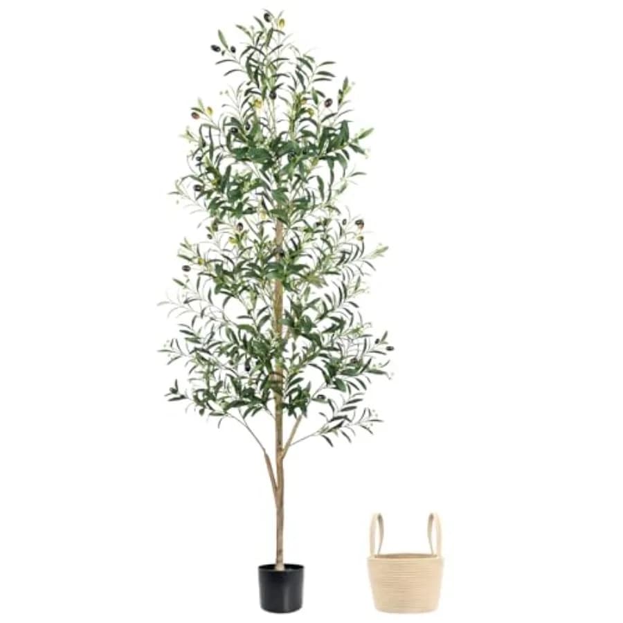 Albero Artificiale da 6 Piedi con Vaso, Piante in Seta per Interni ed Esterni, Piante Realistiche con Tronco in Legno Naturale e Frutti