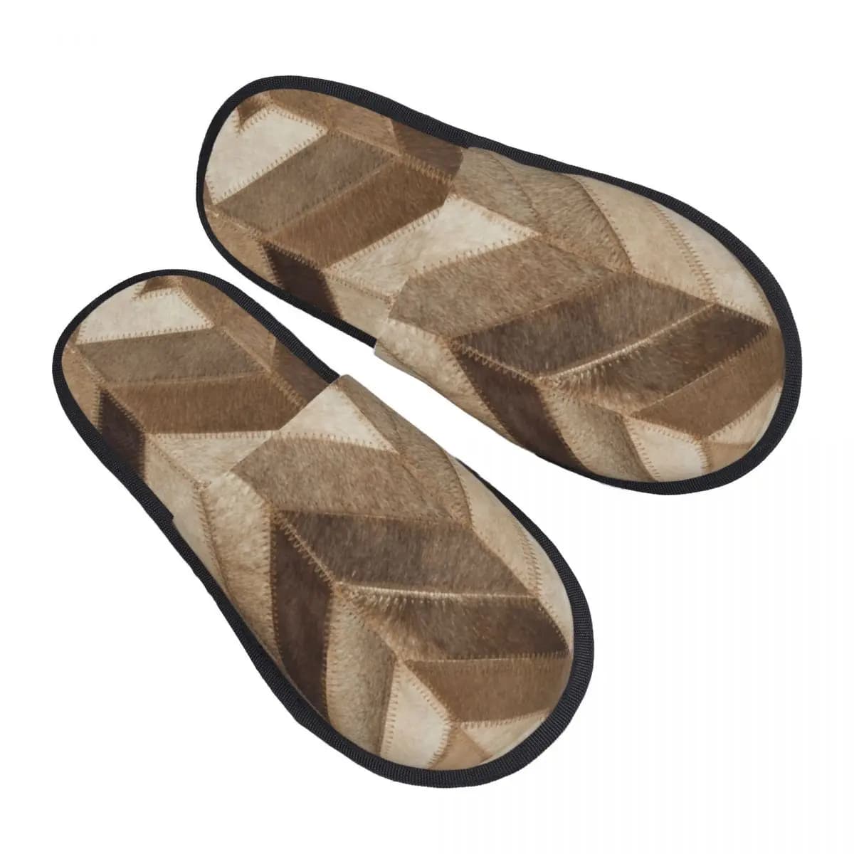 Custom Print Women Cowhide Leather Patch House Slippers Cozy Warm Tan Fur Animal Hide Memory Foam Fluffy Slipper Indoor Shoes