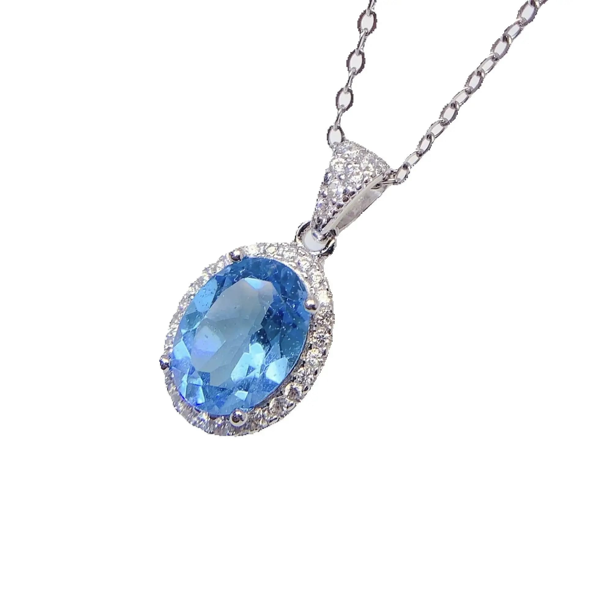 SHILOVEM 925 Sterling Silver Pendant with Blue Topaz New Christmas Birthday Gift Wholesale Women 7*9mm lz070901gb