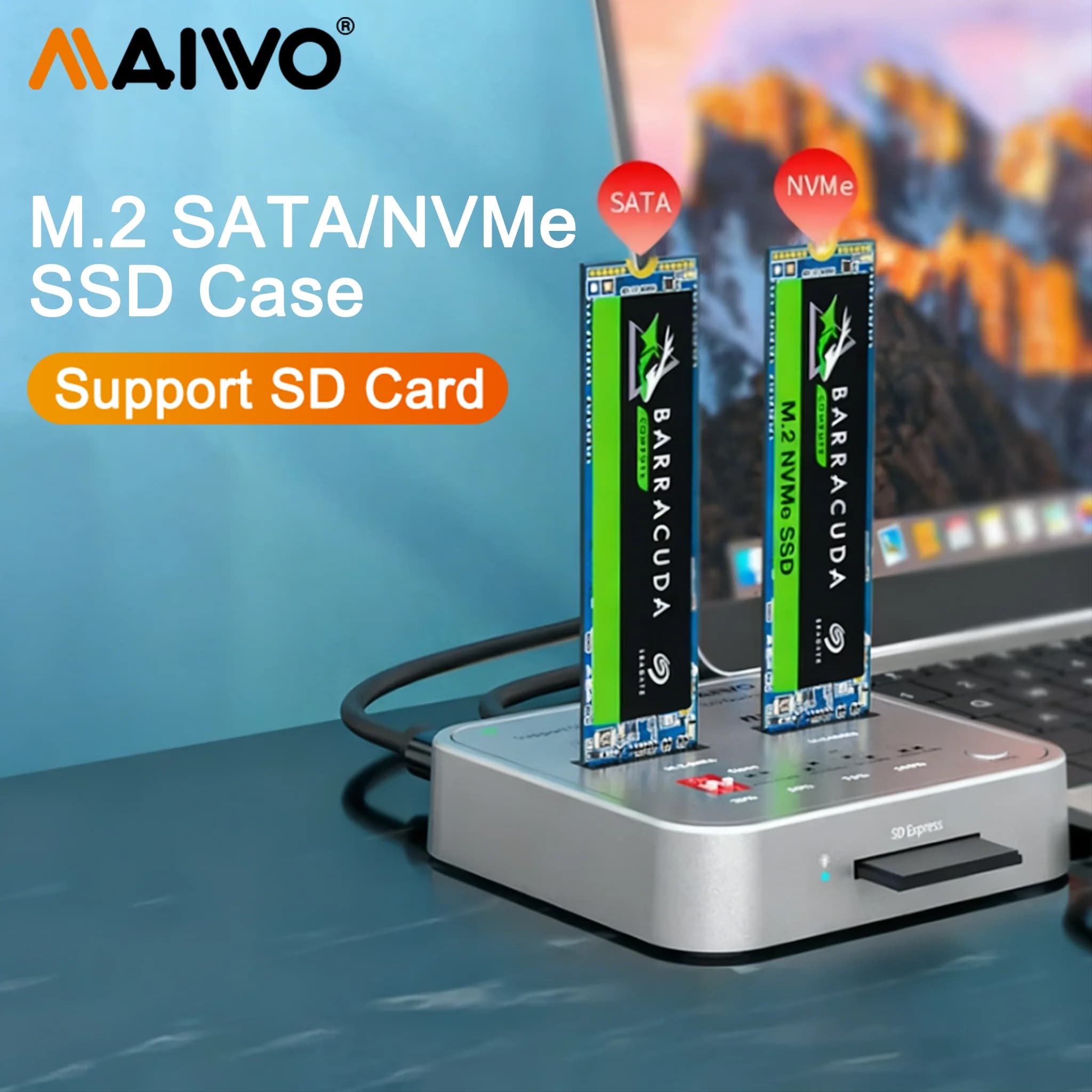 MAIWO M2 NVMe SATA SD 2 Bay SSD Docking Station 10Gbps USB3.1 Gen2 PCIe Portatile M2 SSD Lettore Adattatore Custodia Supporto Scheda SD