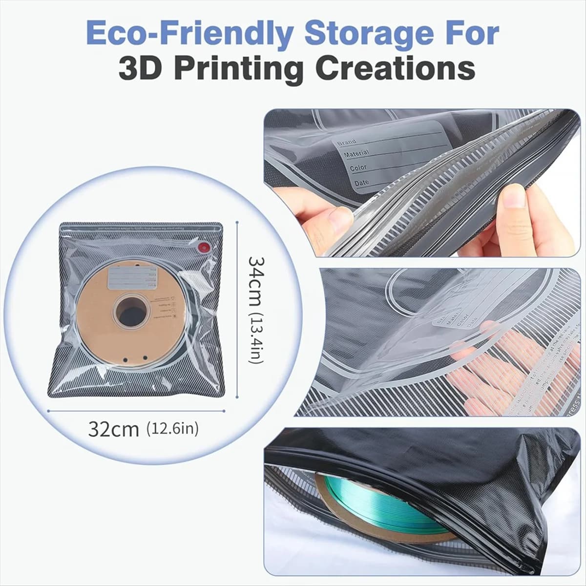 A002 20 3D Filament Storage Bags Refill Bags, 3D Printer Filament Vacuum Sealed Bags For Keeping Dry, Strong Sizes