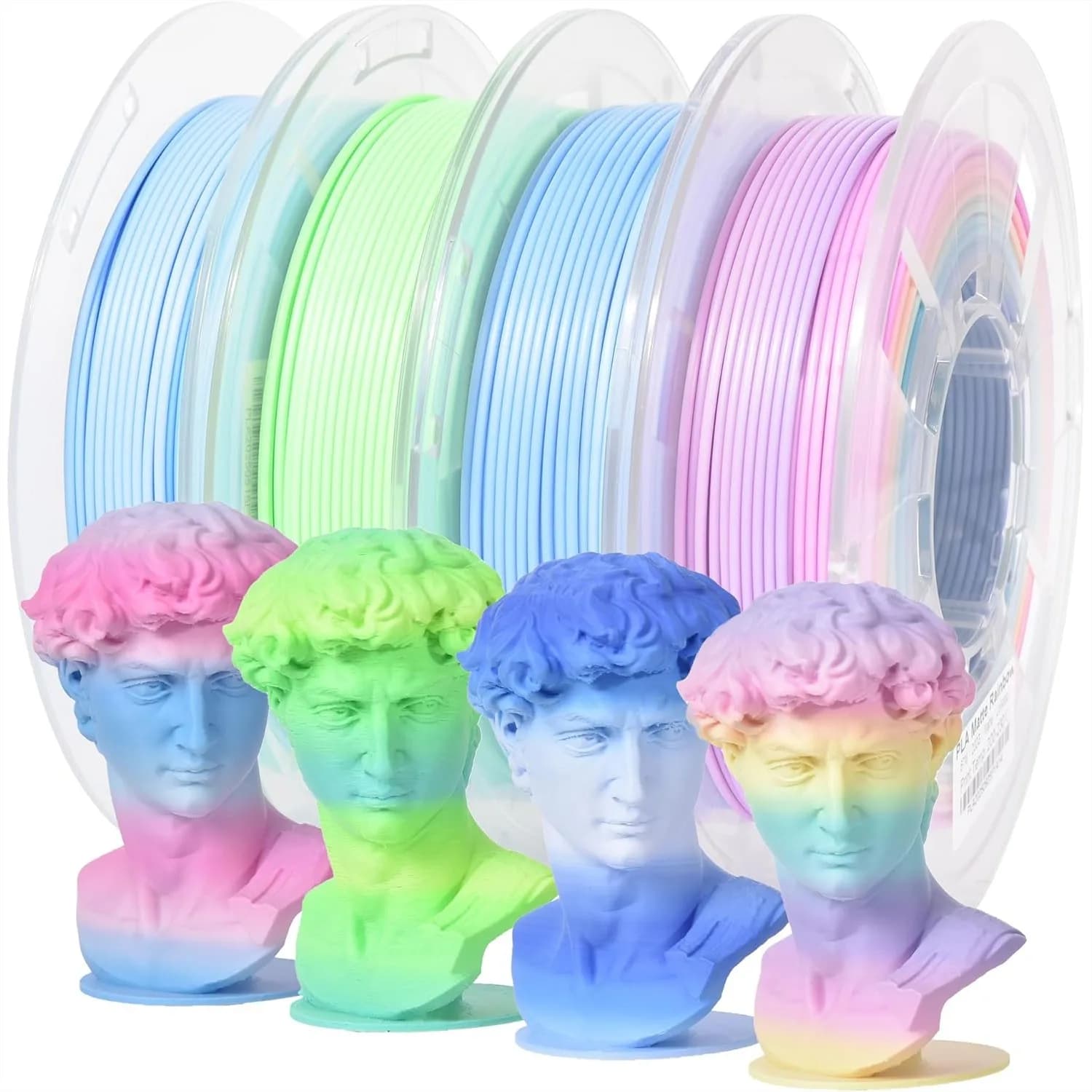 Filamento PLA Opaco Arcobaleno, Confezione da 4, 1.75mm ±0.02mm 200g x 4 Bobine, Cambio Colore Rapido, Multicolore, Set di Filamenti per Stampante 3D