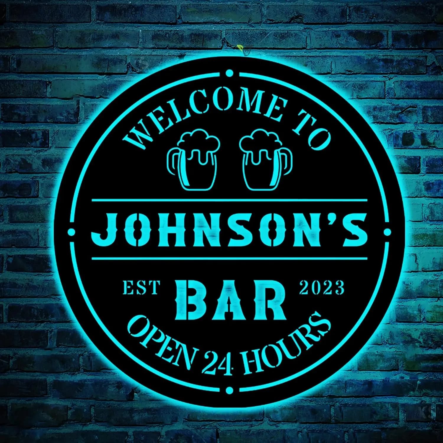 Personalized Bar LED Metal Art Sign Bar Metal Sign Custom Bar Sign Beer Bar Metal Wall Art Beer Mug Cheers Name Sign Bar Pu sign