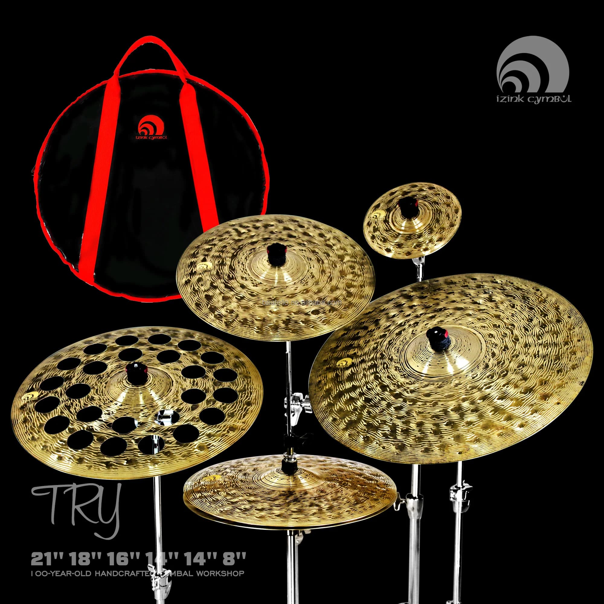 Set di Piatti Musicali Artigianali Beatello IZINK, 6 Pezzi/Set, Piatti Dorati B25, Set di Piatti per Batteria, Strumento Musicale a Percussione con Borsa