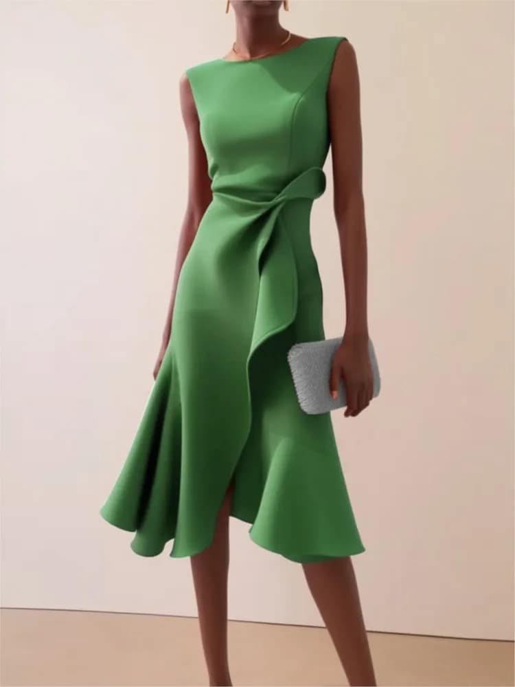 Women's Foreign Style Party Dance Dress Sexy Summer Sleeveless Fashion Earrings Longuette Dresses Women's Dresses Solid Color