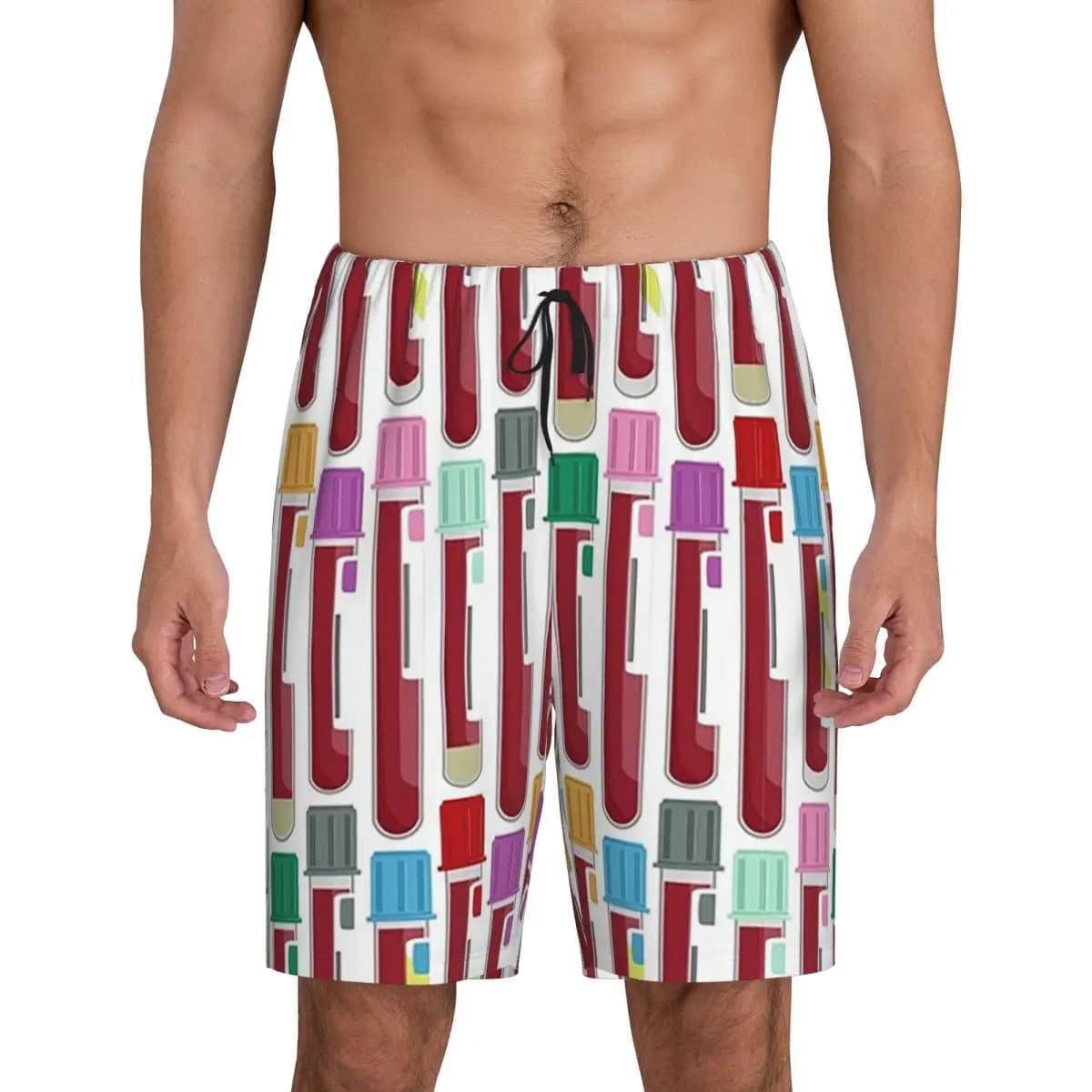 Custom Phlebotomy Blood Tubes Short Pajama Pants Men Sleepwear Sleep Lounge Bottom Shorts Sleeping Pants