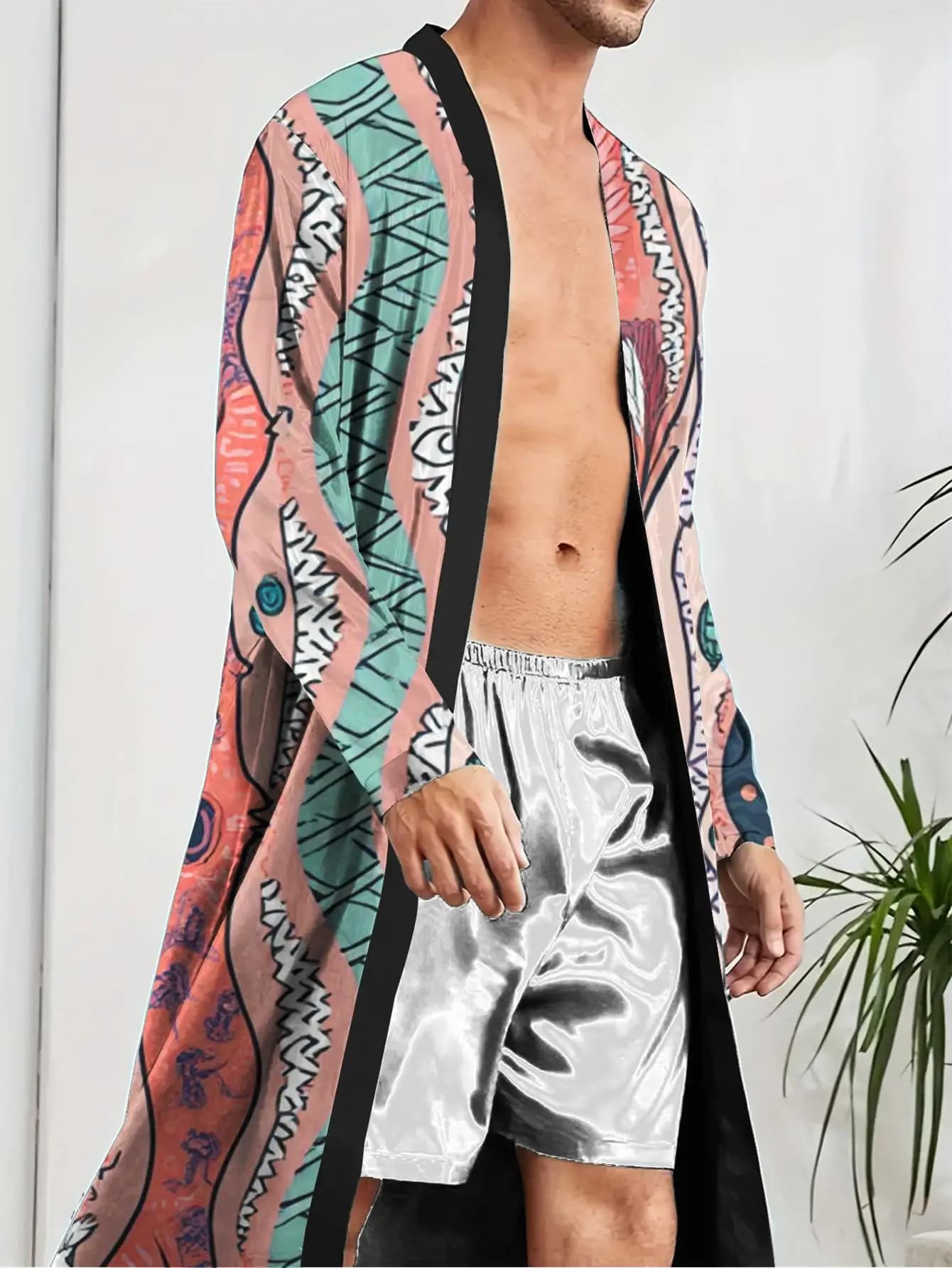 1 Pezzo Vestaglia da Uomo Primavera/Estate 2026, Vestaglia da Bagno con Stampa 3D, Vestaglia Grafica, Abbigliamento da Notte in Poliestere per Uomo