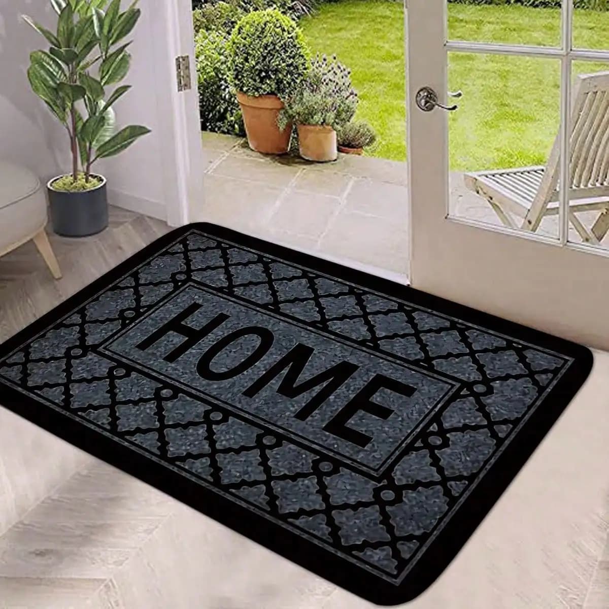 Tappetino per porta HOME con motivi geometrici marocchini | Tappeto d'ingresso grigio antiscivolo | Tappetino Lavabile Resistente per Porta d'Ingresso, per Arredamento Casa