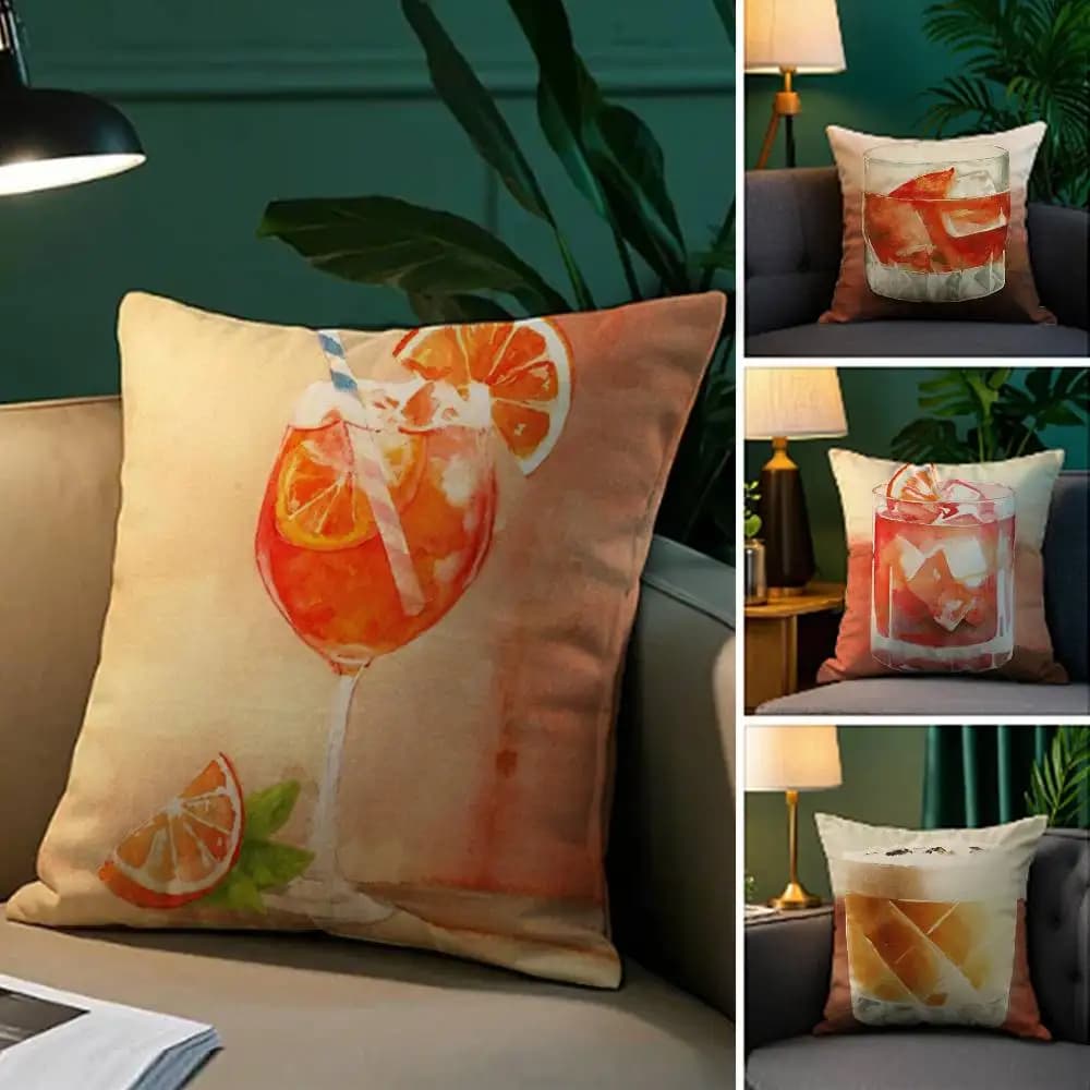 Warm Cocktail Art Pillow Case Plush Fabric Soft Pillowcase Double Sided Print Sofa Cushion Cover Throw
