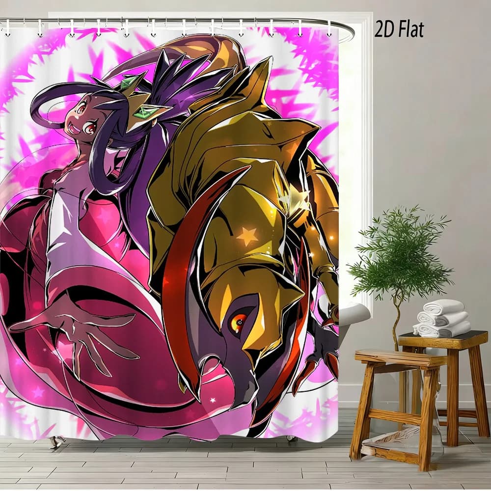Tenda da doccia per bagno con cartone animato 2D piatto di Pokemon Iris e Haxorus Dragon Pink