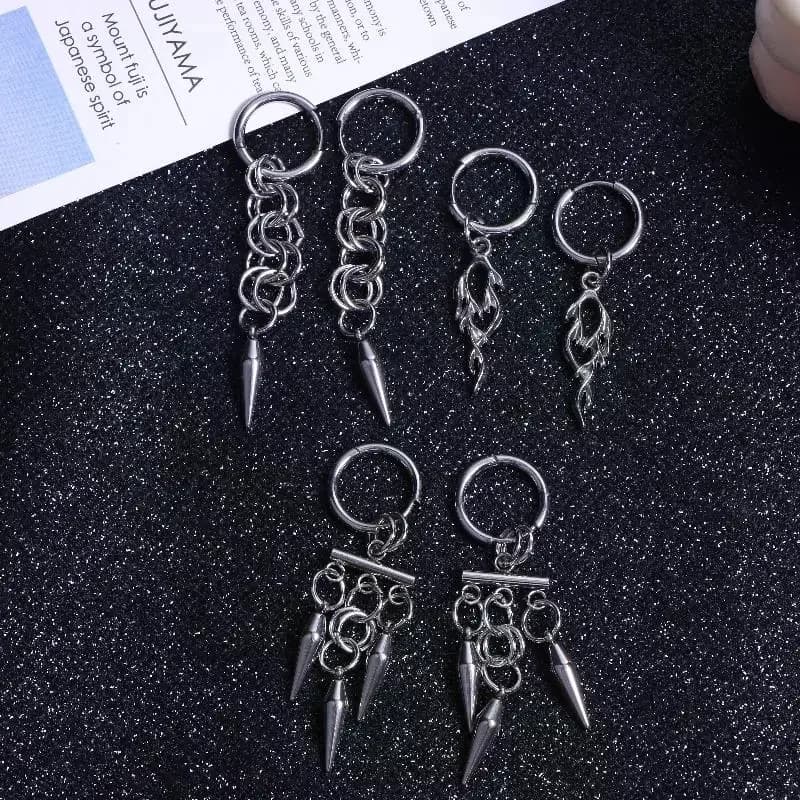 Orecchini a cerchio con punta in acciaio inossidabile punk gotico per orecchini pendenti con nappa a catena unisex Y2K