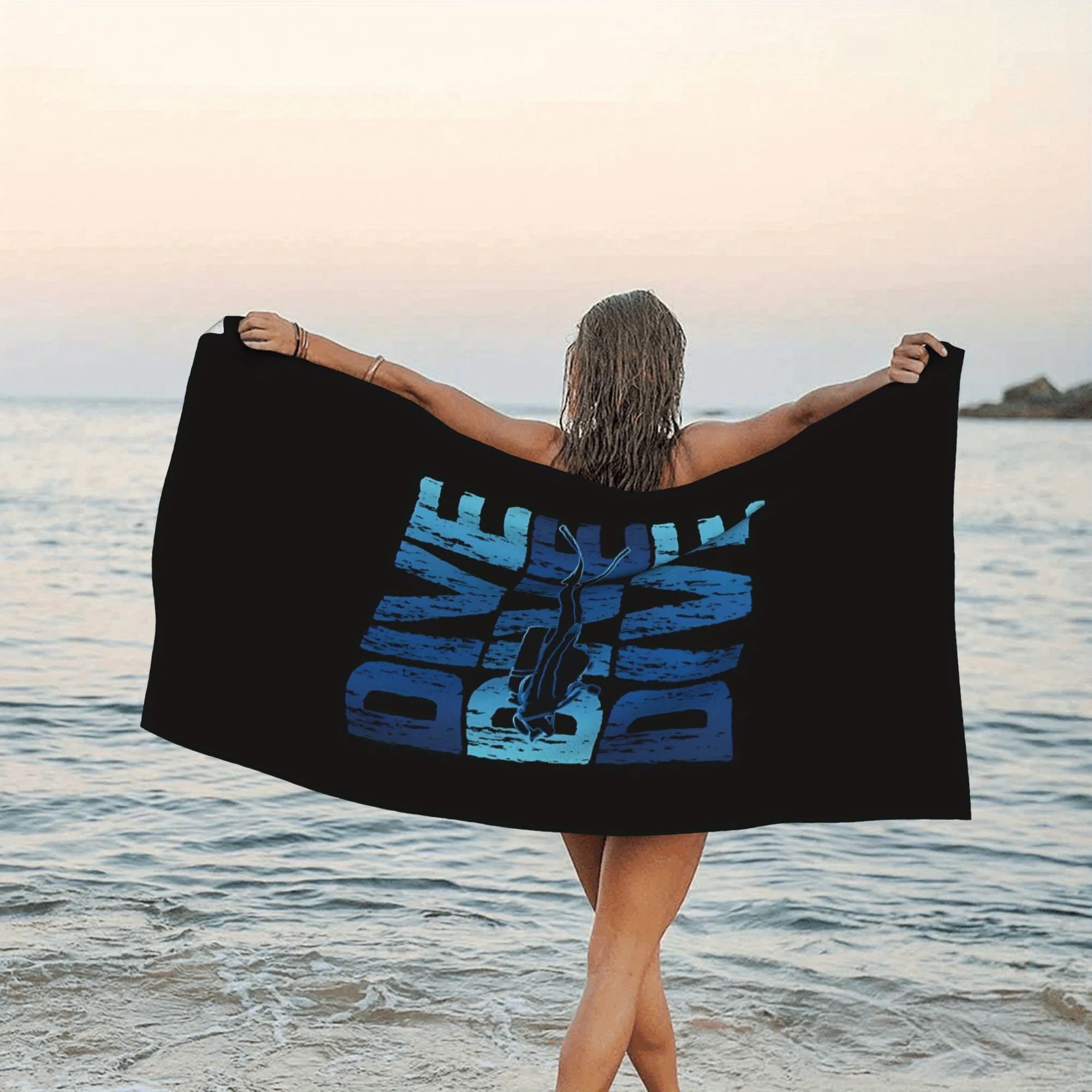 1 pezzo di asciugamano da spiaggia con stampa subacquea, in poliestere, ad asciugatura rapida, leggero, per spiaggia, nuoto, campeggio, accessori da viaggio, unisex