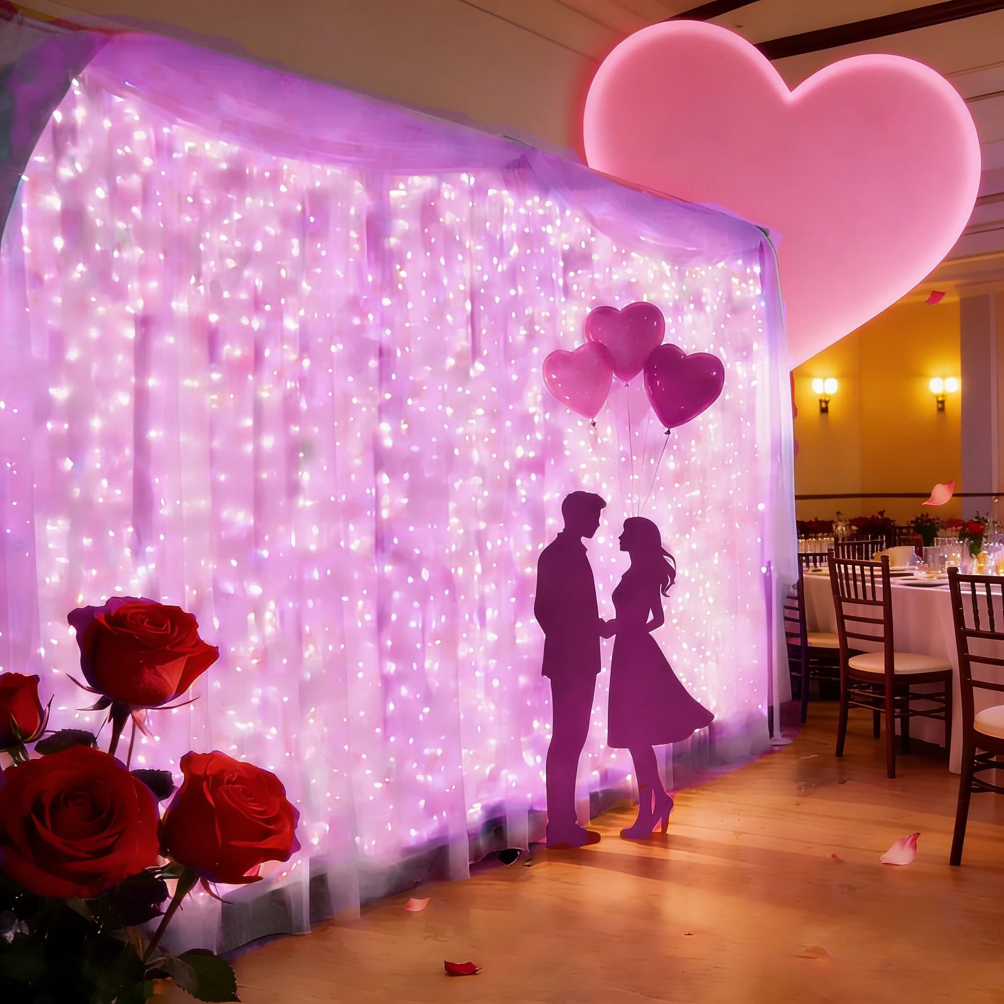 Decorazione dell'atmosfera di San Valentino Spina USB Tenda Stringa di luce con telecomando Decorazione ghirlanda di fiori per la casa di nozze