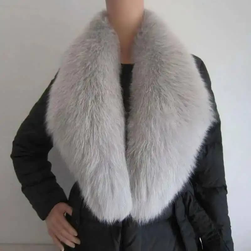 Real Fox Fur Collar Winter Neck Warmer Women Jackets Hood Fur Shawl Big Size Scarves Warm Thick Shawl For Women Black Fur Collar