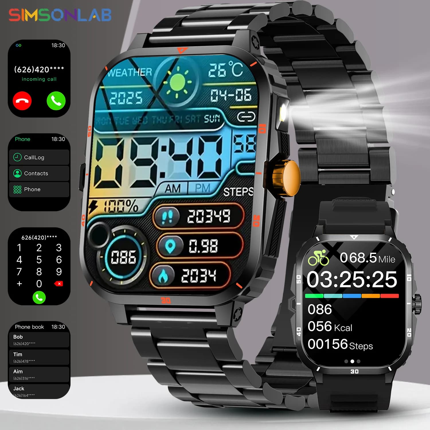 2025 NEW Military Smartwatch 2.01 '' HD Screen for Android/IOS Bluetooth Call Waterproof Air Sports Open Fitness Smart Watch for Men