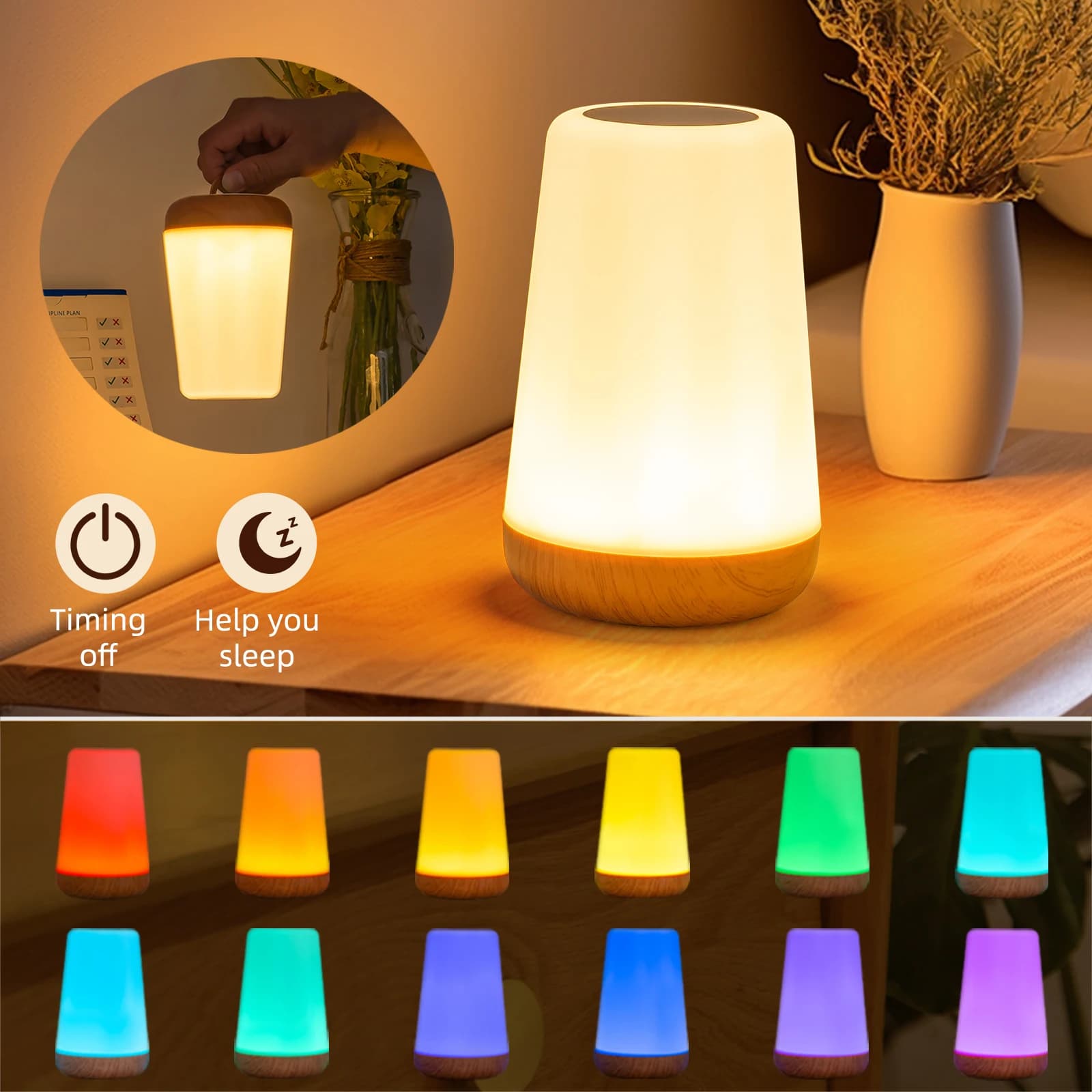 Luce notturna a LED con controllo touch USB 13 colori che cambiano lampada da comodino dimmerabile con telecomando per l'arredamento della lettura del campeggio della camera da letto