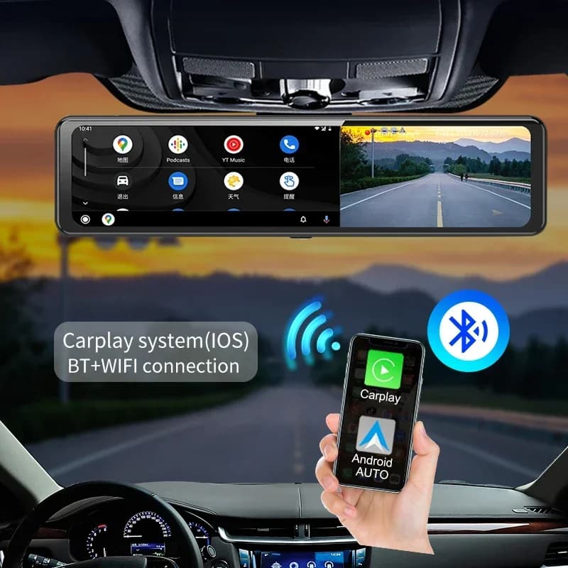 2025 Carplay Android 10 Car DVR 8Core 4G Rete ADAS GPS FM Dash Cam Specchietto retrovisore Videoregistratore WiFi BT G-Sensor DashCam