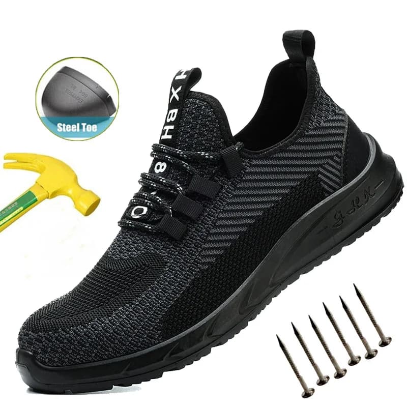 Breathable Work Sneakers Men Safety Shoes Construction Steel Toe Work Shoes Safety Boots Men's Puncture Proof Summer Work Shoes