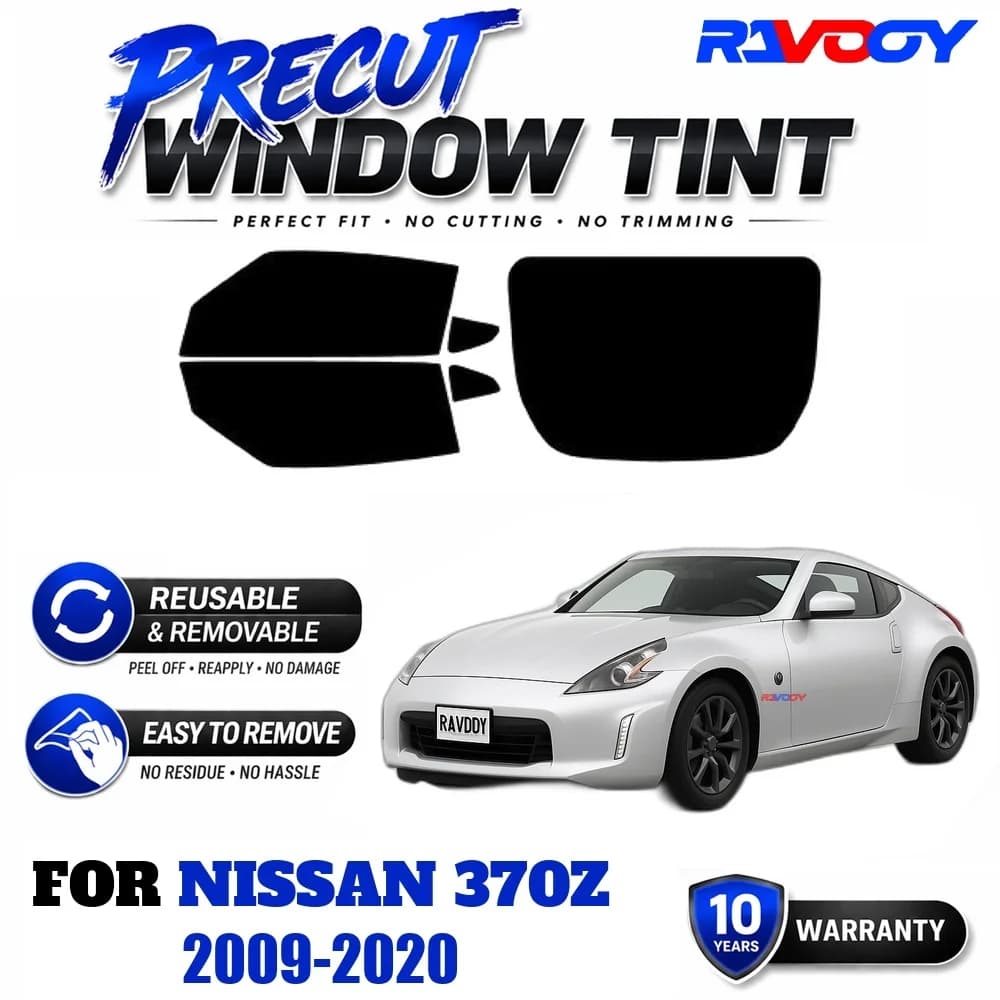 RAVOOY Precut Window Tint, Reusable Removable EPU Film, Custom Fit for Nissan 370Z 2009-2020, UV Heat Protection