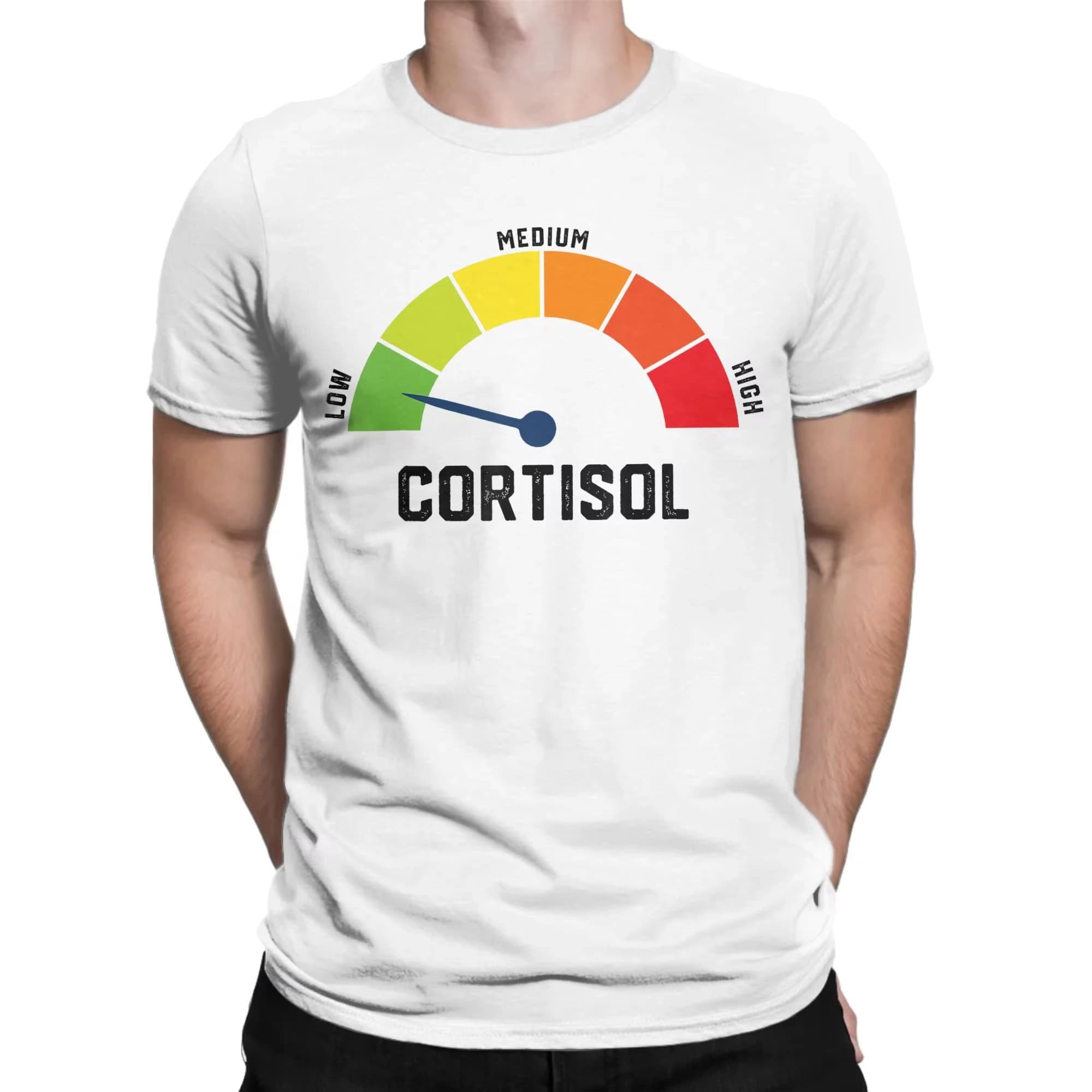 T-shirt da uomo con stampa grafica 'Cool Low Cortisol Levels V Meme', girocollo, in puro cotone, a maniche corte, 2026