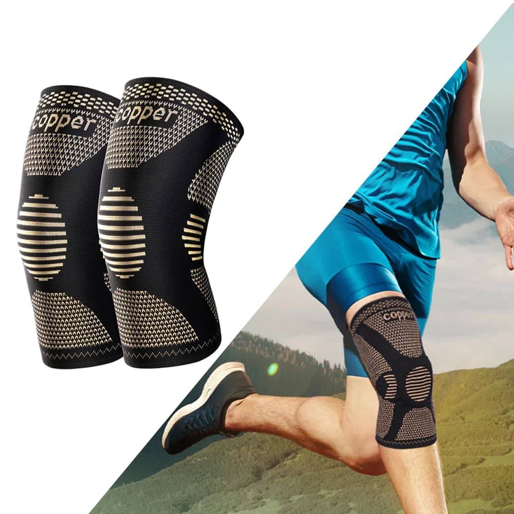 Ginocchiera in rame da 2 pezzi per dolore da artrite e supporto: manica al ginocchio in rame per dolore al ginocchio Manicotto di compressione per sport, allenamento, K