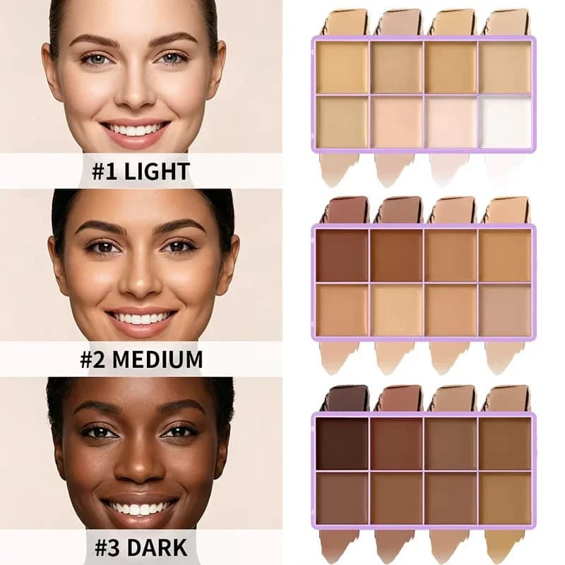 8 Shade Fade Palette Soft Matte Texture Cover Dark Circles, Redness, Skin Blemishes Waterproof Sweatproof Long-wearing Concealer