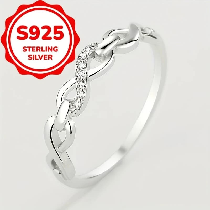Anello con simbolo infinito in argento sterling 925, bracciale con zirconi sintetici, anello da donna, regalo raffinato